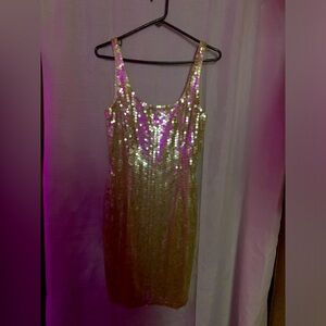 Champagne sequence scoop neck cocktail dress size 12 new with tags